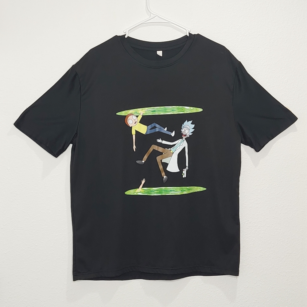 Rick and Morty Portal Infinity Fall Graphic Tee - Black - Young Men's Size L
